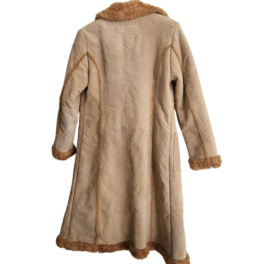Steve Madden Vintage Y2k Genuine Leather Faux Shearling Long Coat Penny Lane - Picture 2 of 16